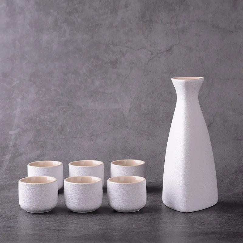 white traditional sake set