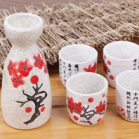 bottle and cups of a antique japanese sake set