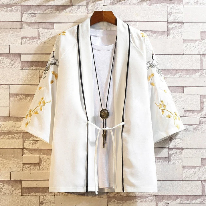 white crane kimono jacket