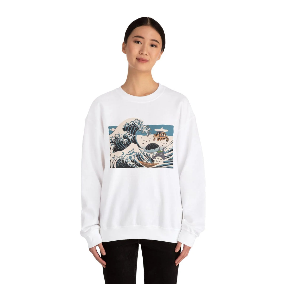 woman wearing Great Wave Off Kanagawa white Hoodie