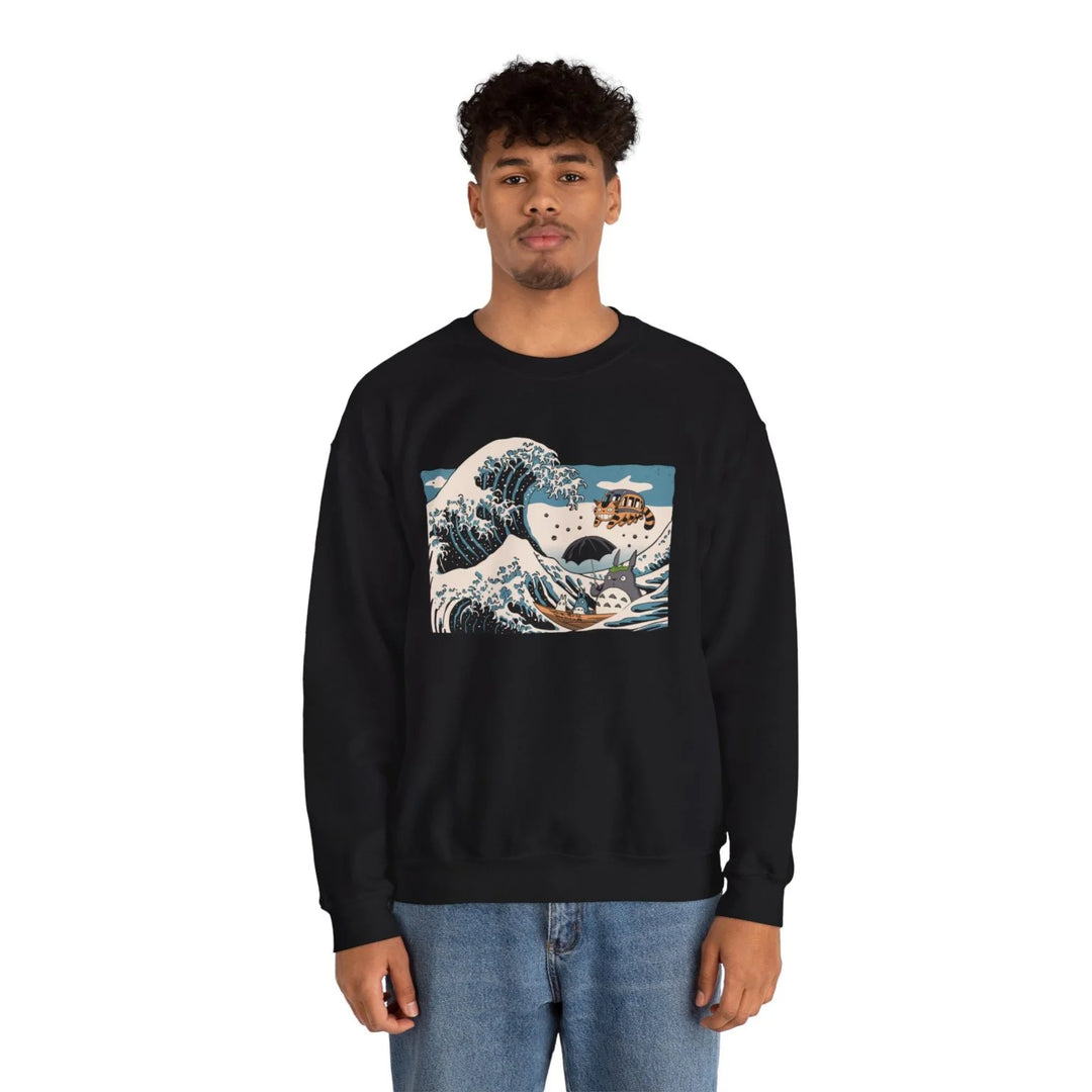 man wearing Great Wave Off Kanagawa black Hoodie