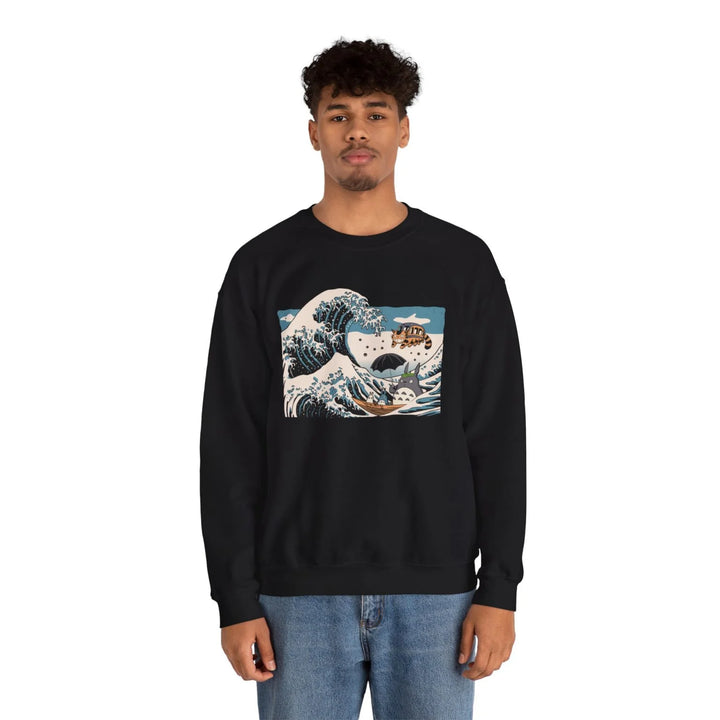 man wearing Great Wave Off Kanagawa black Hoodie