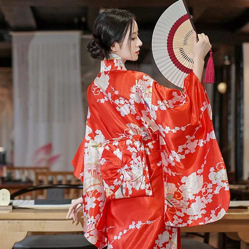 red floral kimono robe