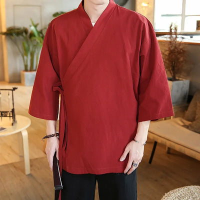 closed red traditional japanese kimono jacket