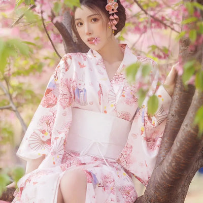 pink and white kimono