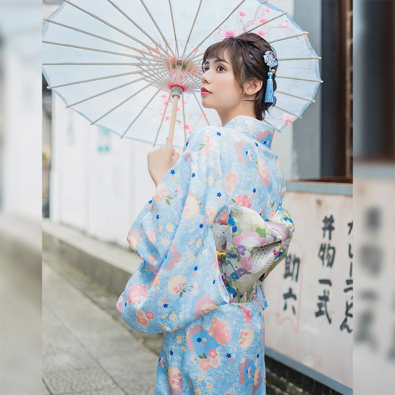 floral blue kimono robe