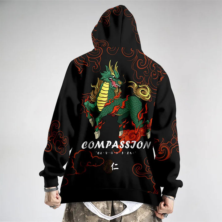 back of japanese black hoodie