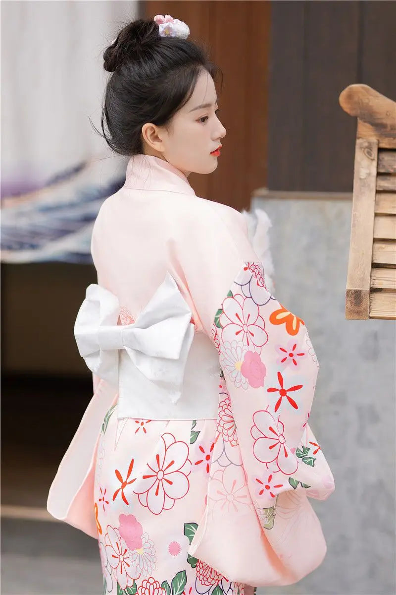 back of pink floral kimono