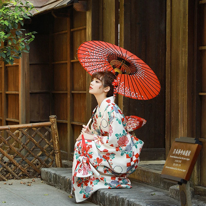 woman wearing long white kimono robe