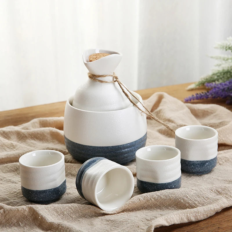 authentic japanese sake set with warmer