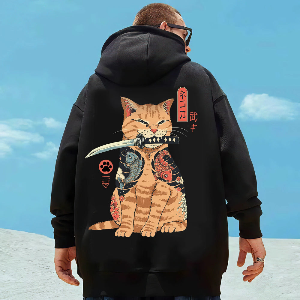 black samurai cat hoodie