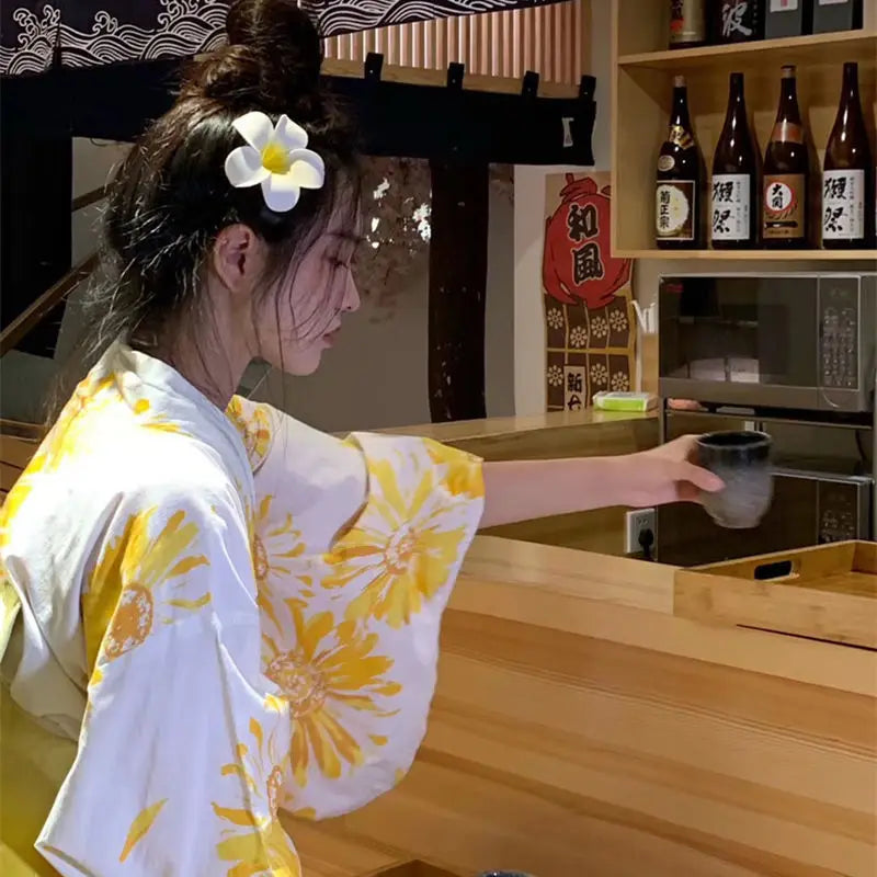 woman wearing white japanese kimono dress