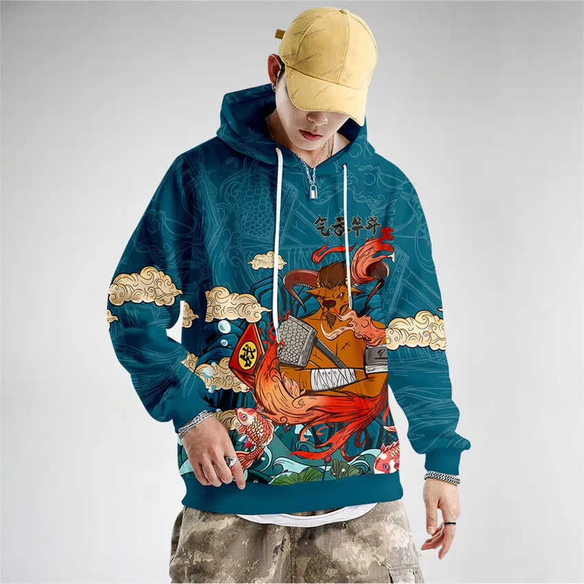 man wearing japanese animal hoodie