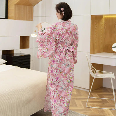pink floral kimono robe and jeans