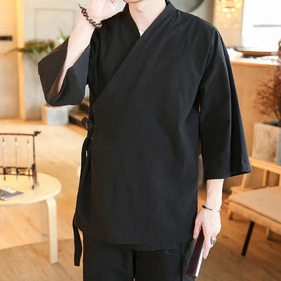 black traditional japanese kimono jacket