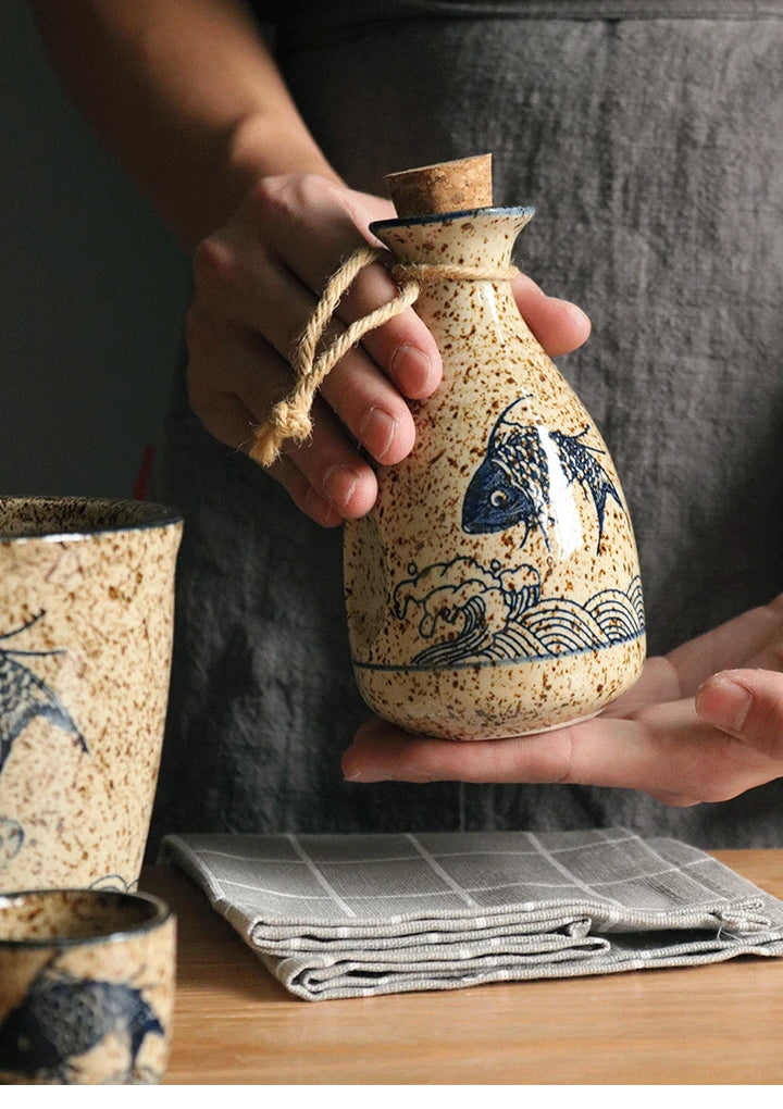 bottle of a handmade sake set