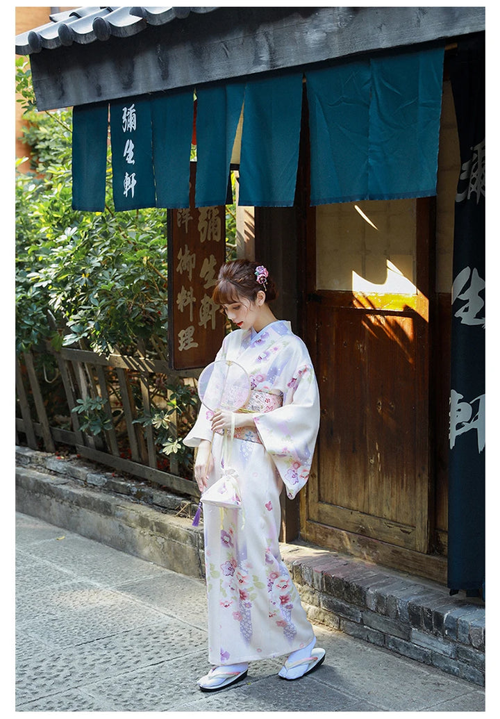 japanese white floral kimono robe