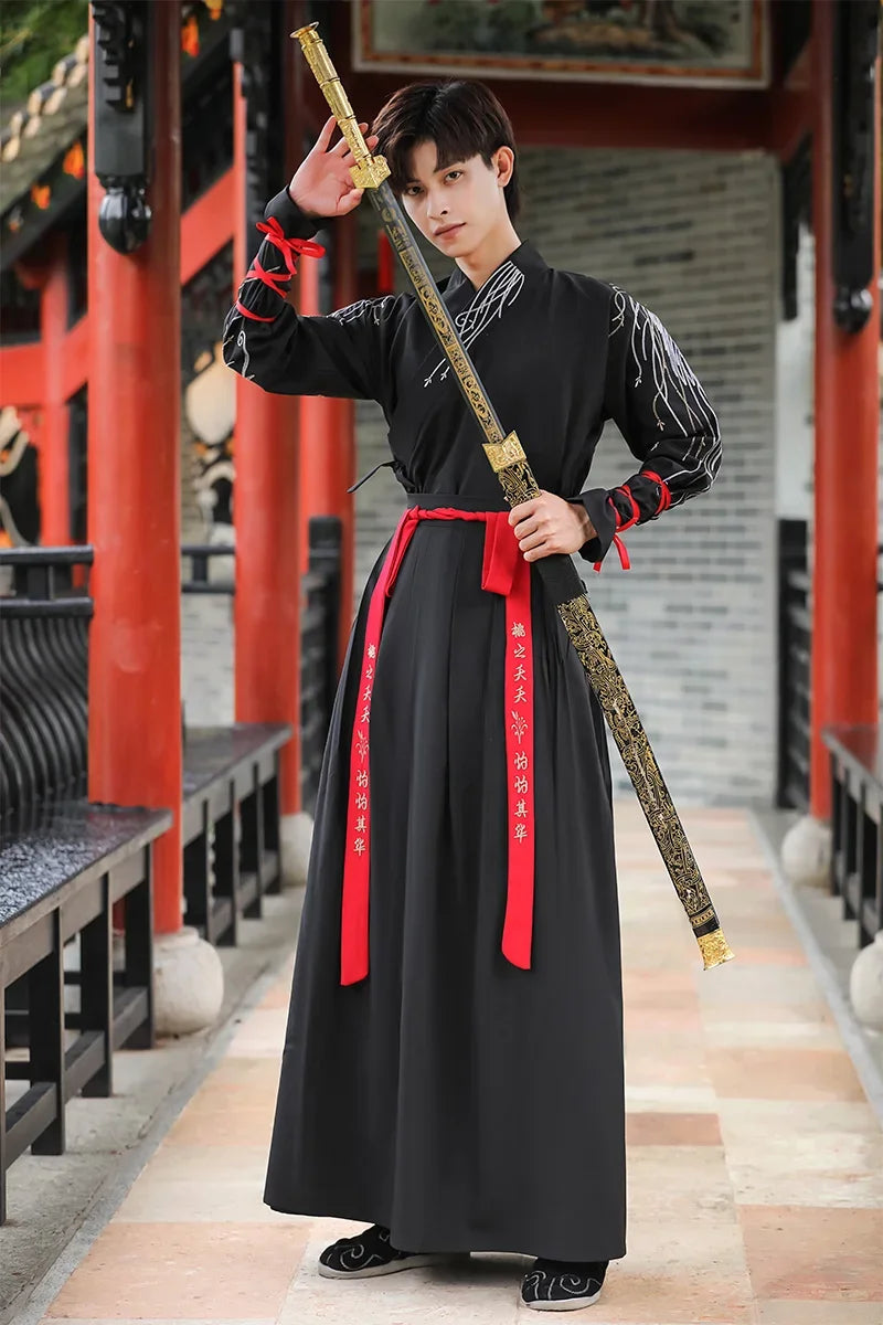 man wearing black and red kimono