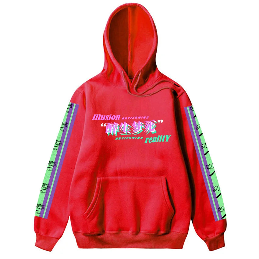 red japanese retro hoodie