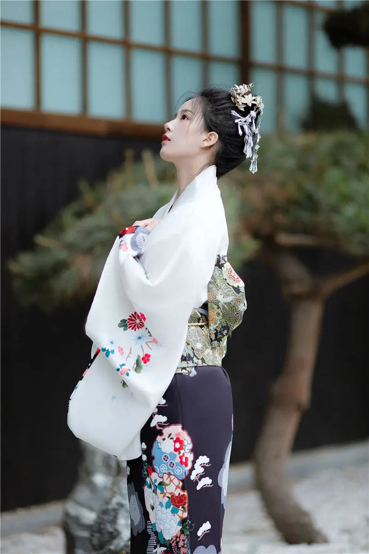 woman with a japanese robe kimono