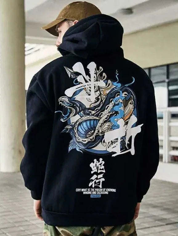 details of back hoodie with dragon