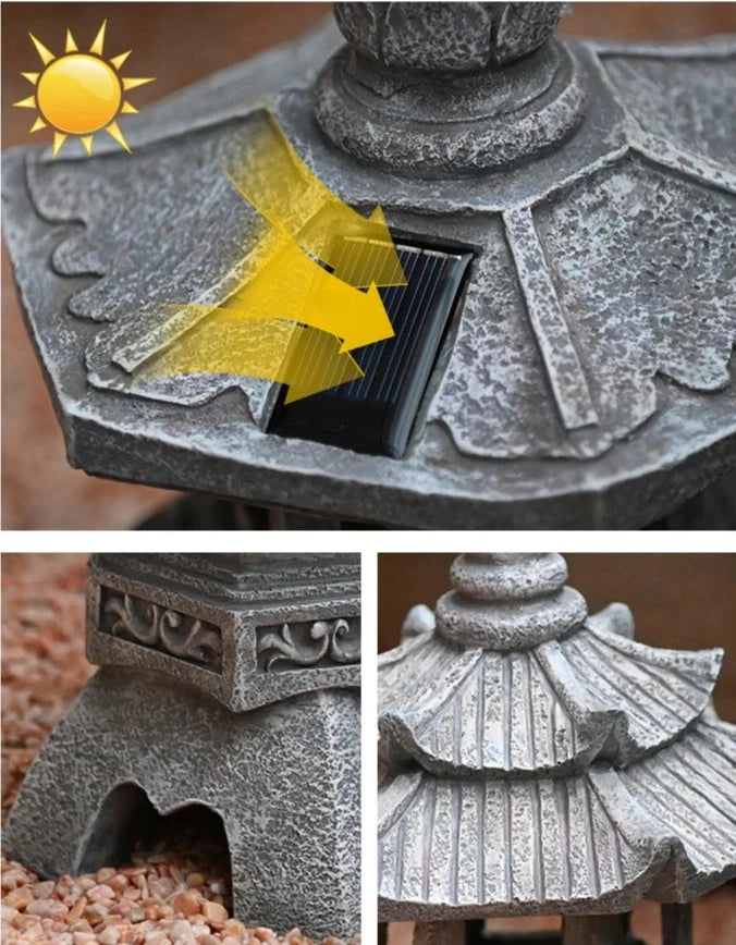 solar function of japanese stone pagoda lantern