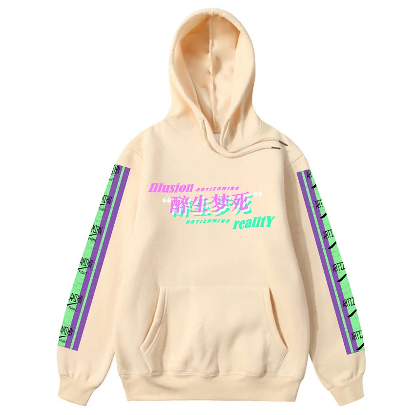 beige japanese retro hoodie