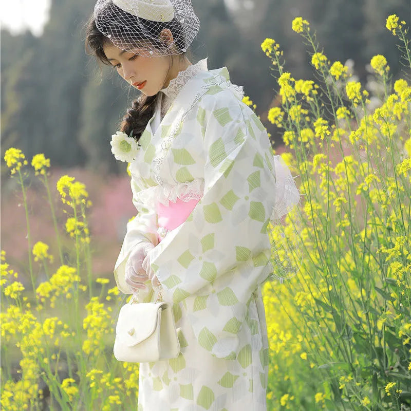 japanese woman with a green lace kimono