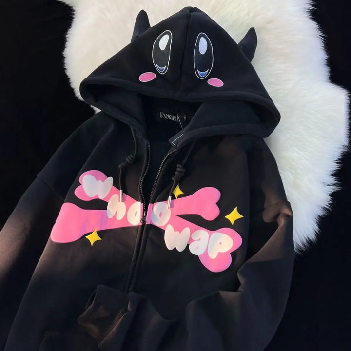 black kawaii zip up hoodie