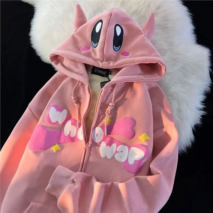 pink kawaii zip up hoodie