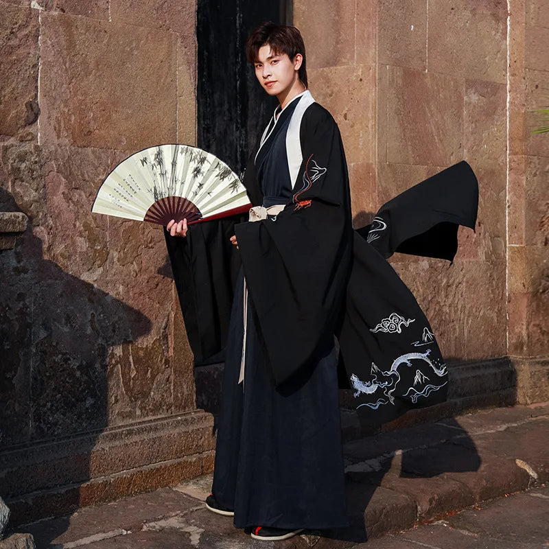 black mens long kimono
