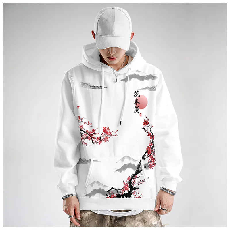 man wearing white japanese cherry blossom hoodie