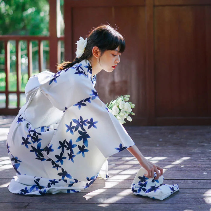 blue and white kimono