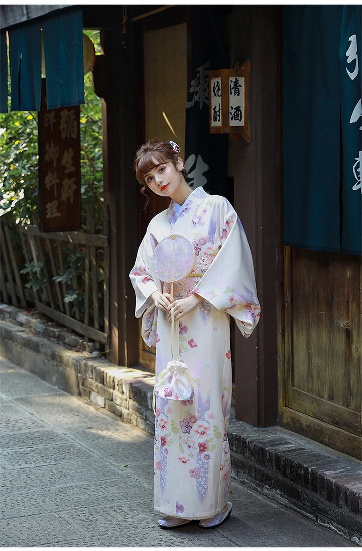 white floral kimono robe