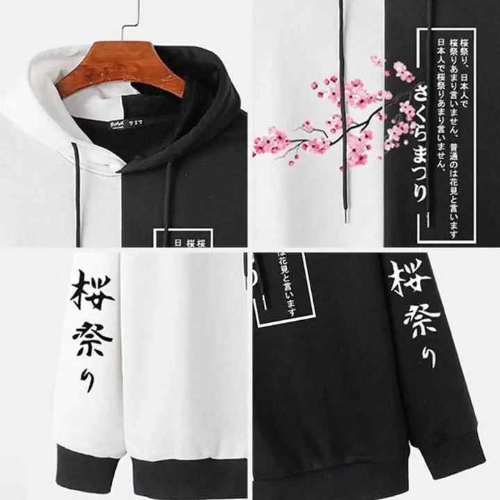 black and white japanese hoodie details