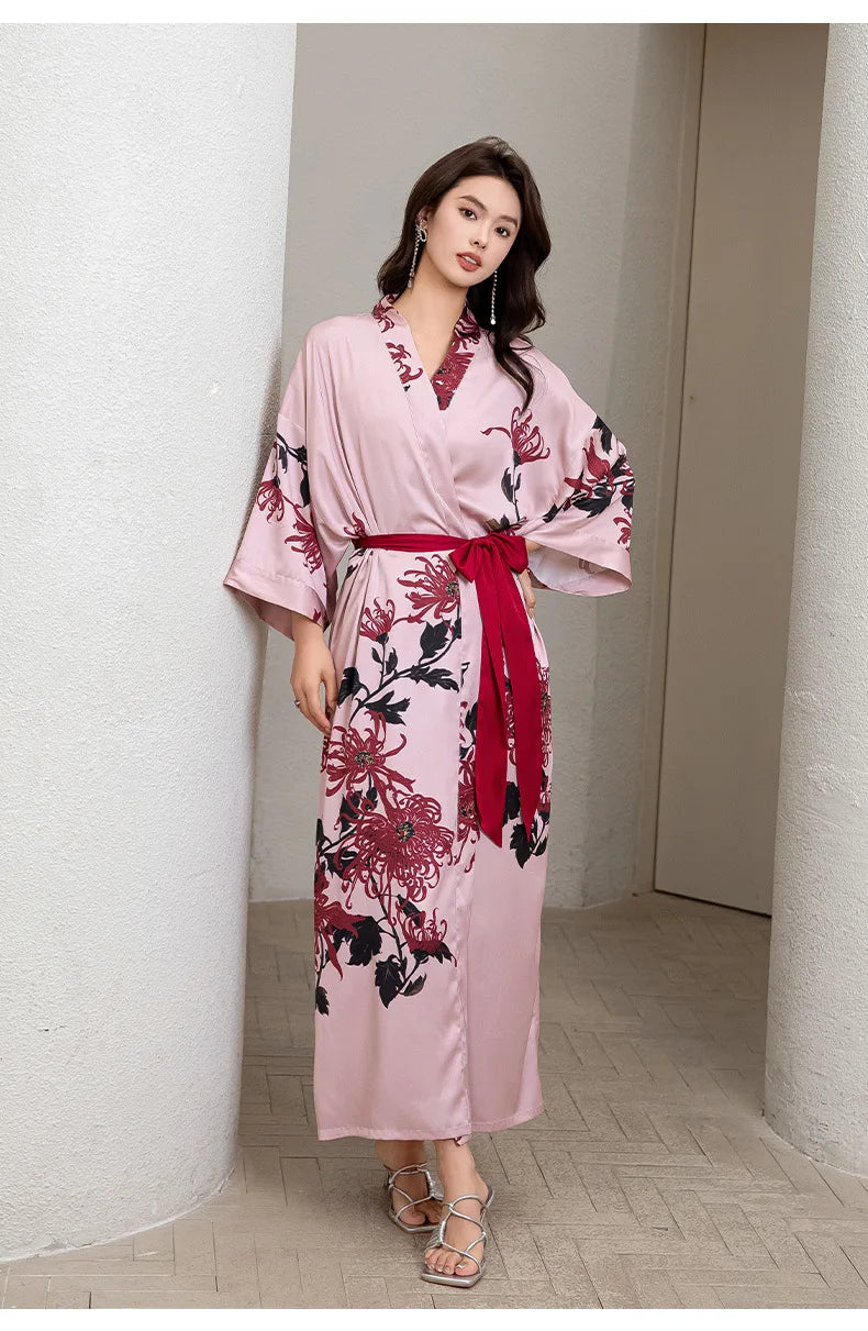 woman wearing a pink japanese night dress