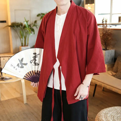 red traditional japanese kimono jacket