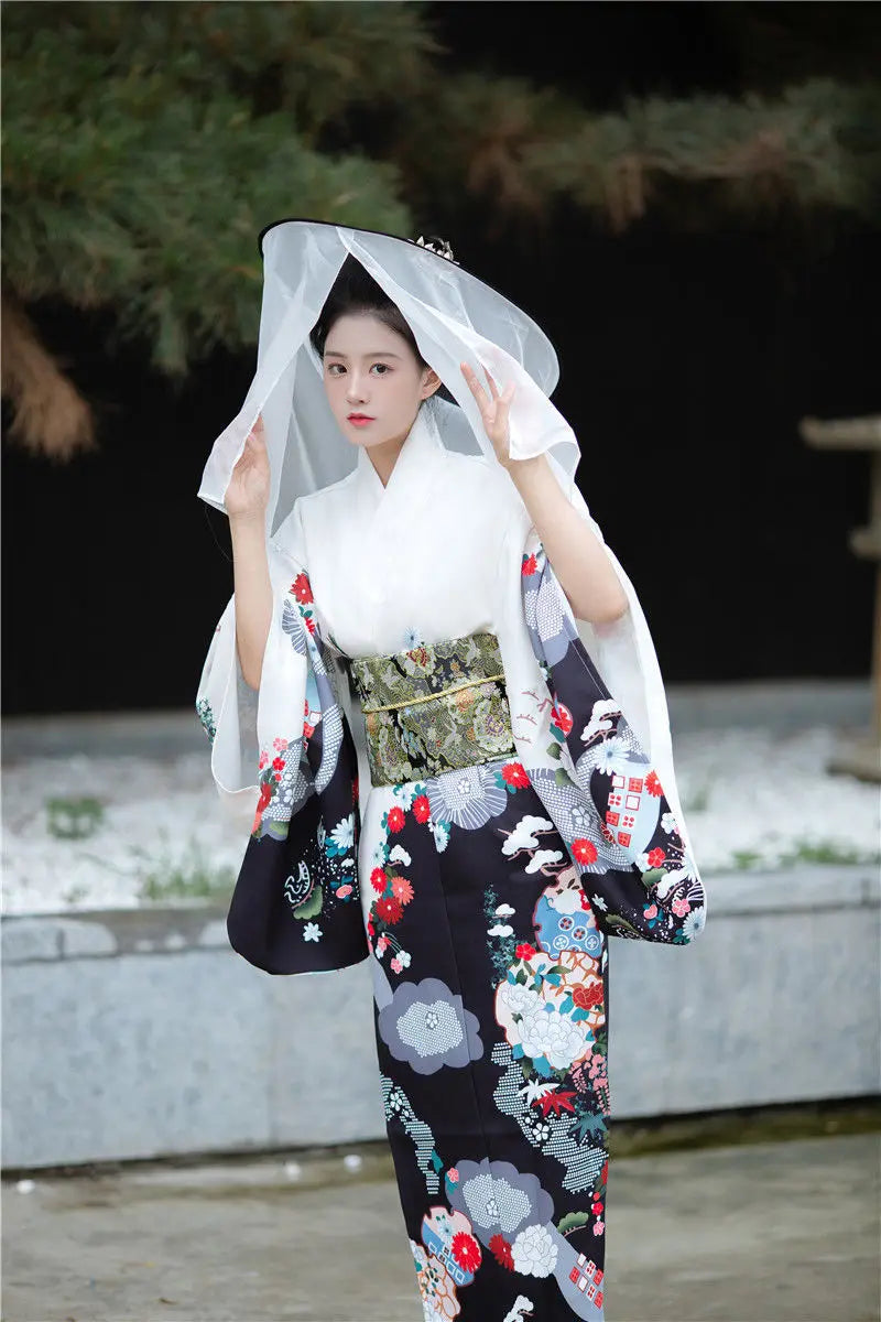 shy woman with a japanese robe kimono