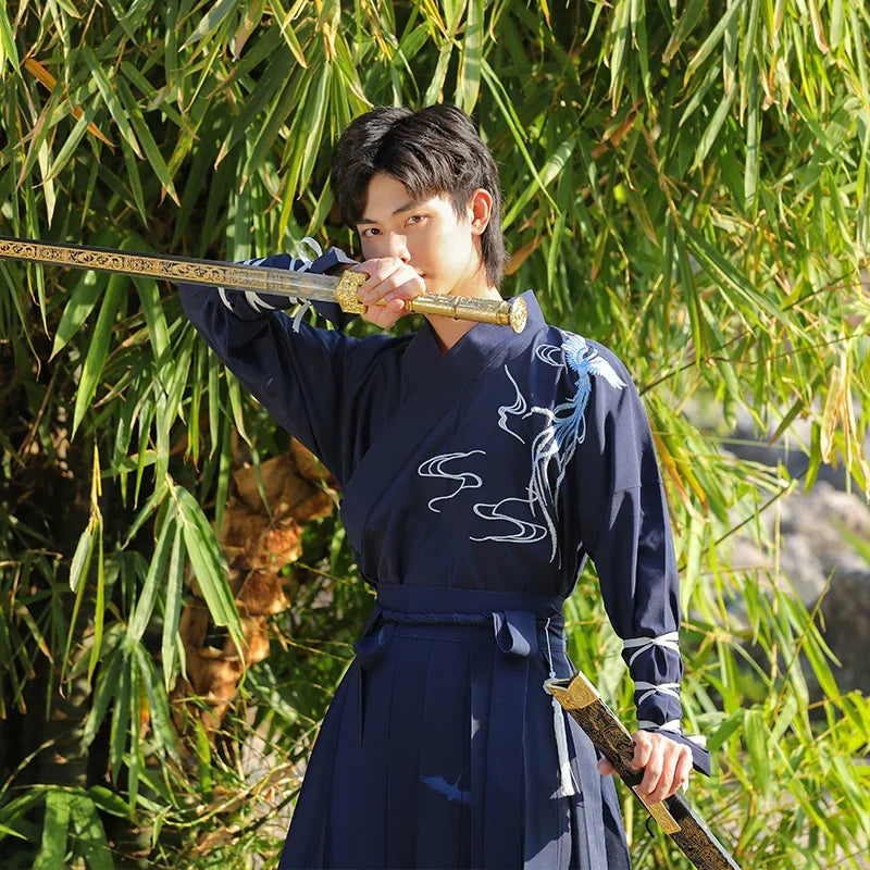 man wearing blue hanfu