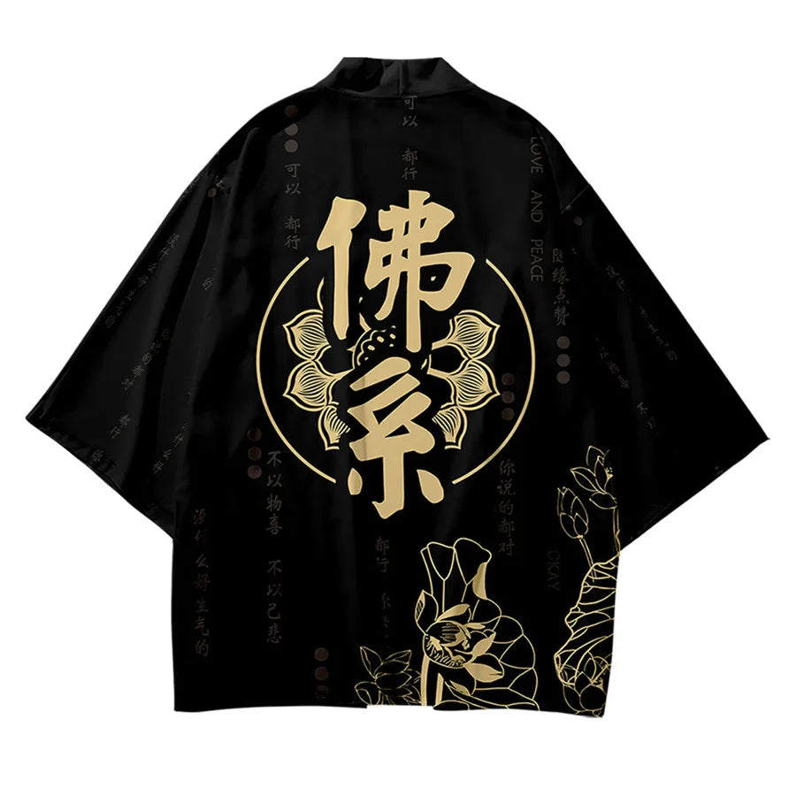 black and gold kimono jacket