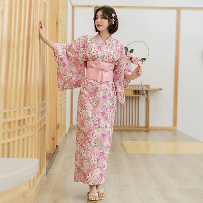 pink floral kimono robe
