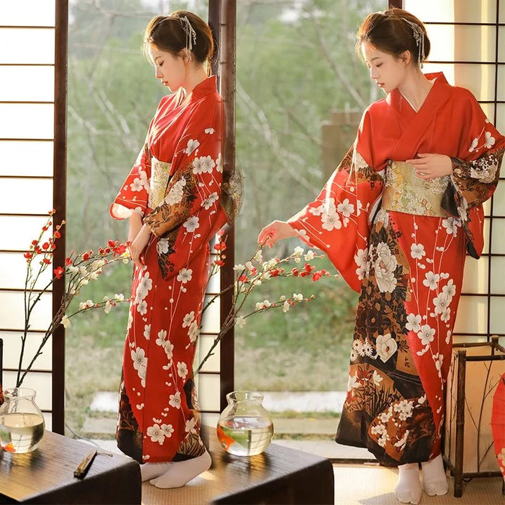 red japanese kimono robes