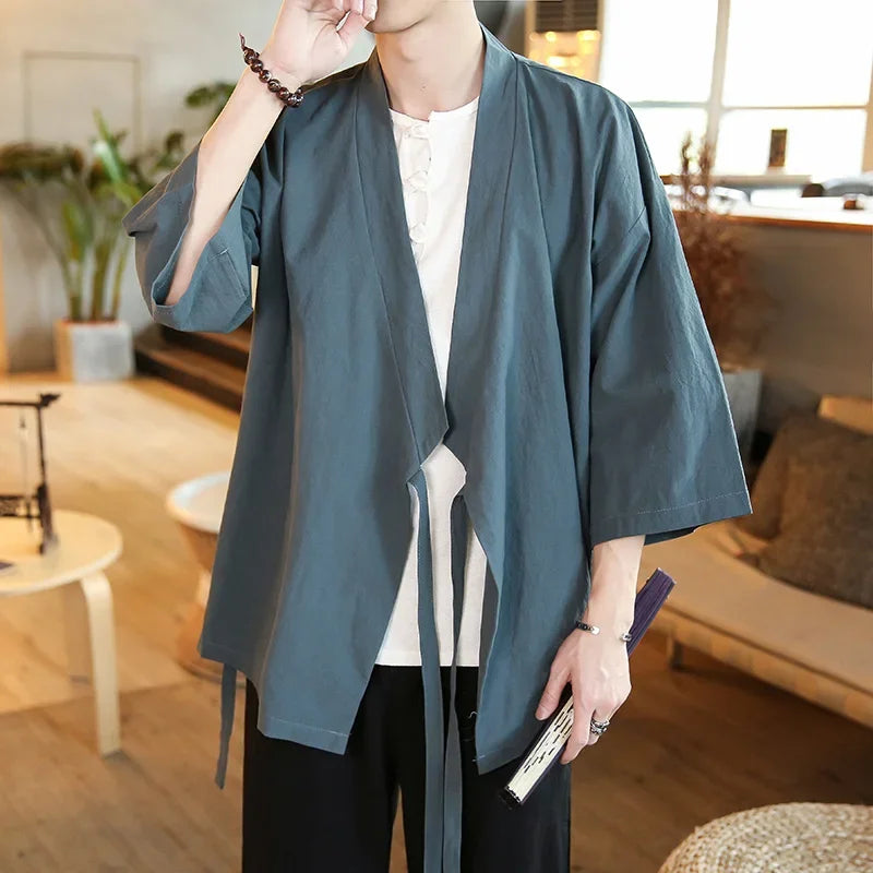 gray traditional japanese kimono jacket