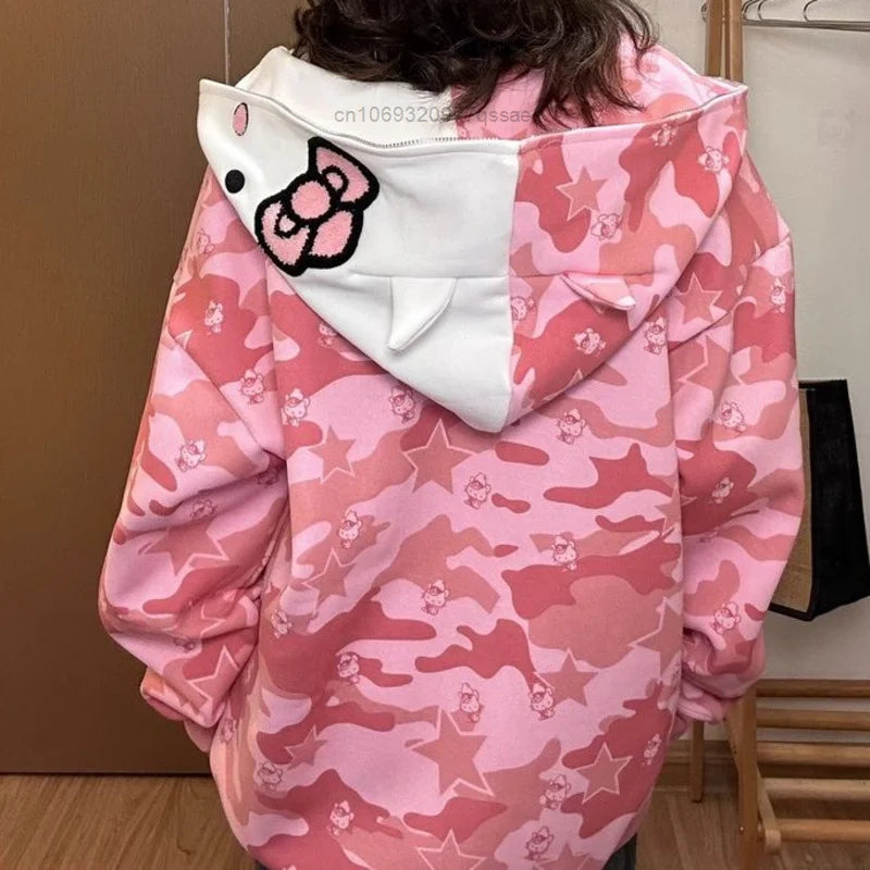 back of pink hello kitty bape hoodie