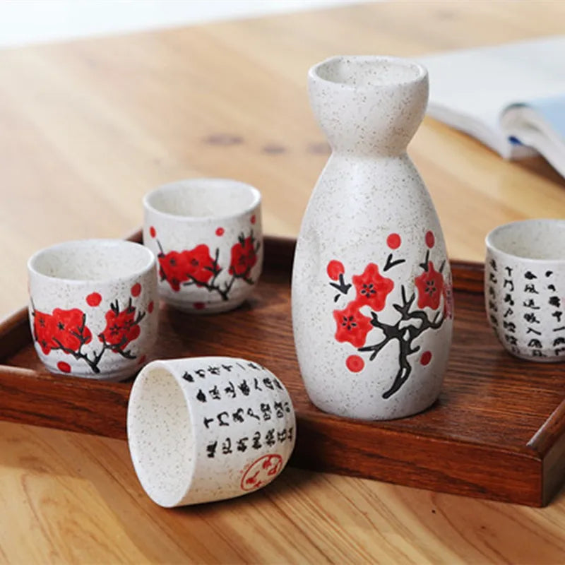 antique japanese sake set on a table