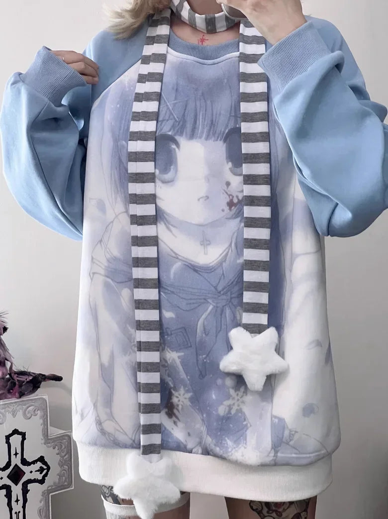 woman wearing an anime kawaii hoodie