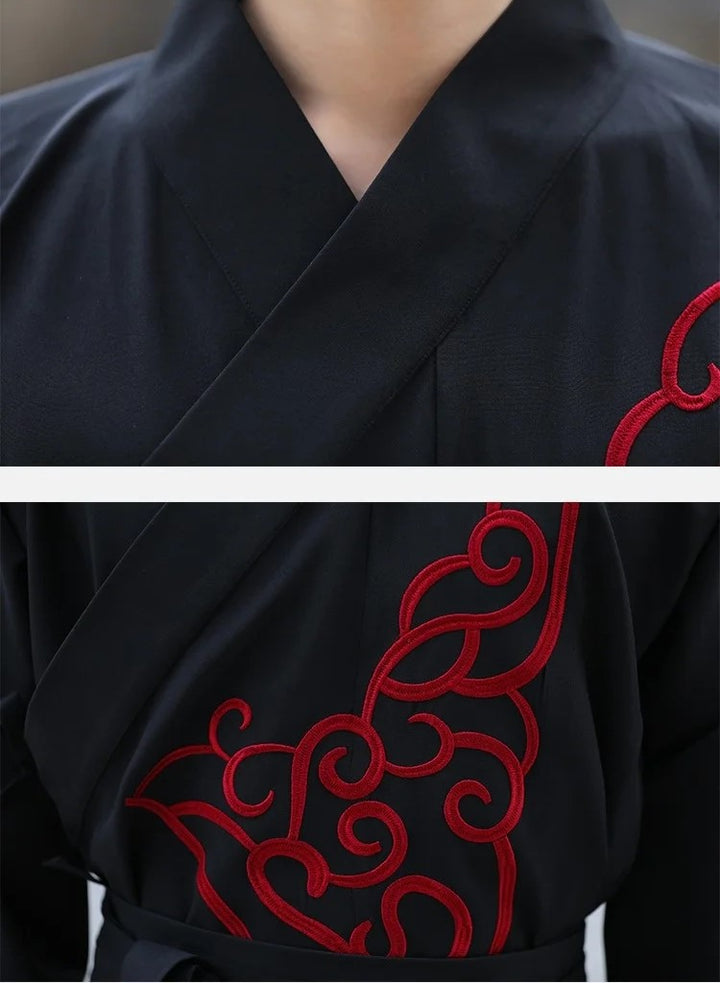 details of black hanfu