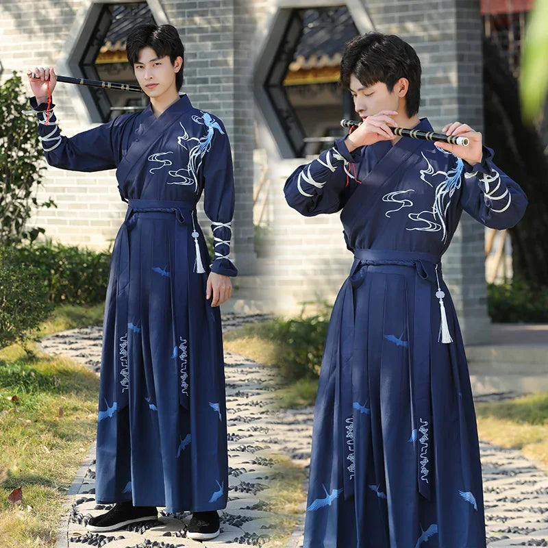 man wearing blue hanfu dress