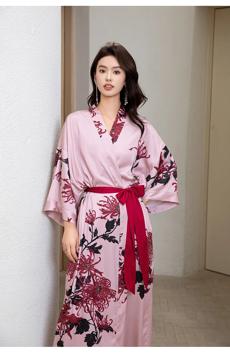 happy woman with a japanese night dress