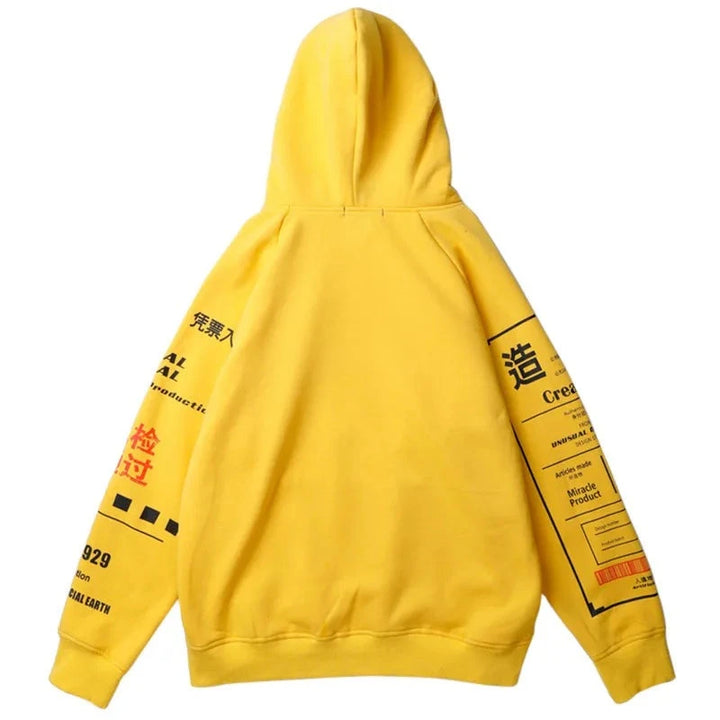 back of yellow japanese hoodie streetwear